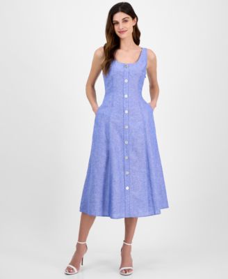 Anne Klein - Petite Button-Front Sleeveless Midi Dress