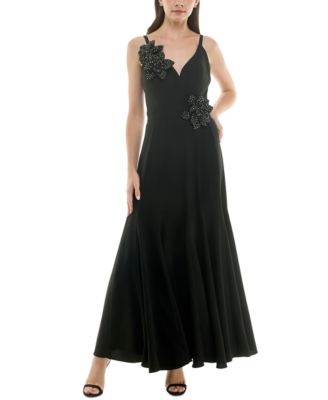 Taylor - Women's Embellished Flower V-Neck Sleeveless Gown