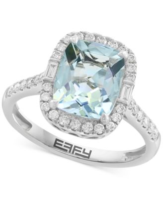 EFFY Collection - Aquamarine (2 ct. t.w.) & Diamond (3/8 ct. t.w.) Halo Statement Ring in 14k White Gold