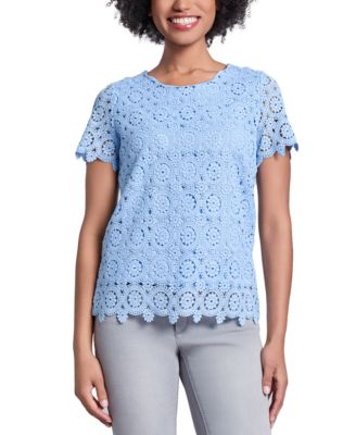 Jones New York - Women's Crewneck Short-Sleeve Lace Top