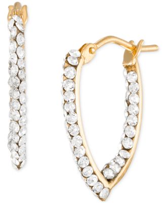 Macy's - Crystal Cluster In & Out Small V Hoop Earrings in 10k Gold
