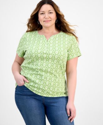 Style & Co - Plus Size Spring Spots Henley Knit T-Shirt