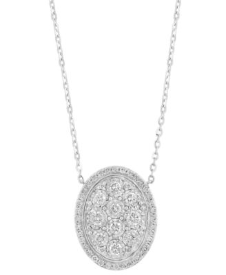 EFFY Collection - Diamond Cluster Oval Halo 18" Pendant Necklace (5/8 ct. t.w.) in Sterling Silver
