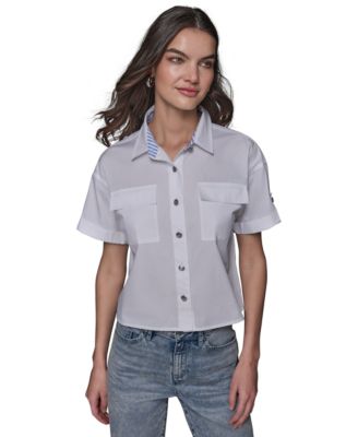 KARL LAGERFELD PARIS - Women's Cotton Poplin Short-Sleeve Shirt