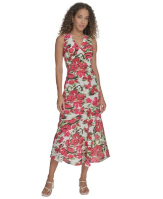 Calvin Klein - Women's Floral V-Neck Sleeveless Midi Dress
