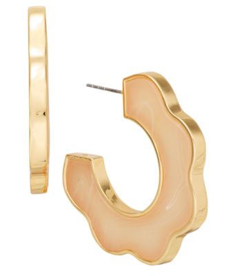 On 34th - Gold-Tone Medium Natural Stone Scalloped C-Hoop Earrings, 1.6"