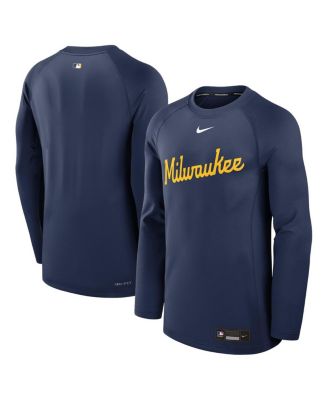 Nike - Men's Navy Milwaukee Brewers Authentic Collection Game Time Raglan Performance Long Sleeve T-Shirt
