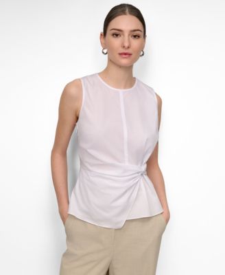 DKNY - Women's Poplin Ruched Side-Twist Sleeveless Top