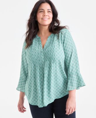Style & Co - Plus Size Moody Blooms V-Neck Ruffle-Cuff Blouse
