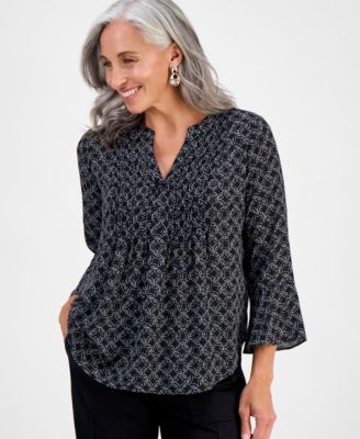 Style & Co - Petite Circle-Print Split-Neck Top