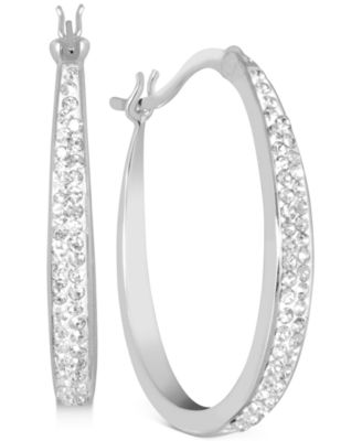 And Now This - Crystal Tapered Hoop Earrings in Fine Silver-Plate, 1.2"