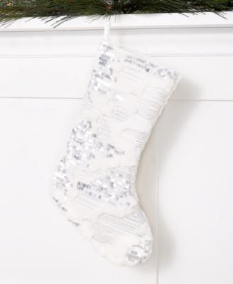Holiday Lane - Plush White Stocking with Silver Sequins