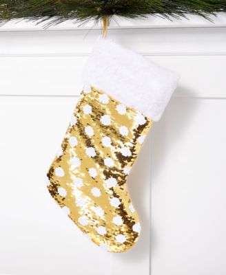 Holiday Lane - Gold & White Double-Sided Dot Sequin Stocking