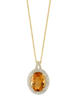 EFFY Collection - Citrine (9-1/5 ct .t.w.) & Diamond (7/8 ct. t.w.) Halo 18" Pendant Necklace in 14k Gold