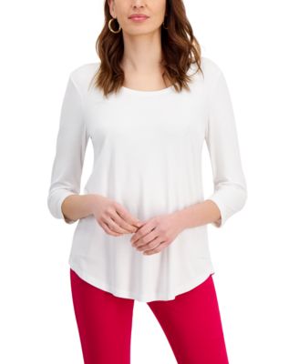 JM Collection - Three-Quarter-Sleeve Scoop-Neck Top