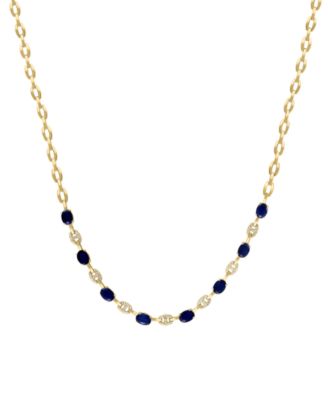 EFFY Collection - Sapphire (7-5/8 ct. t.w) & Diamond (1/3 ct. t.w.) Mariner Link 18" Collar Necklace in 14k Gold