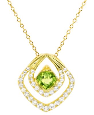 Macy's - Peridot (1 ct. t.w.) & Lab-Grown White Sapphire (7/8 ct. t.w.) Geometric 18" Pendant Necklace in 14k Gold-Plated Sterling Silver