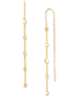 Macy's - Polished Cube & Beaded Chain Long Threader Earrings in 10k Gold