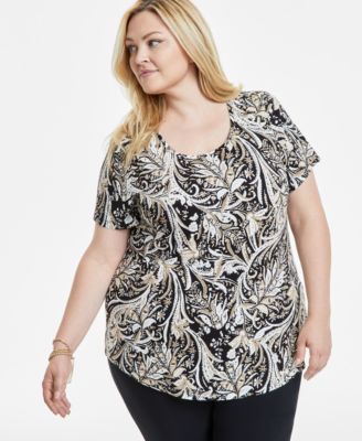 JM Collection - Plus Size Feathered Whimsy T-Shirt