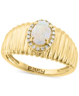 EFFY Collection - Opal (1/2 ct. t.w.) & Diamond (1/20 ct. t.w.) Halo Ridge Ring in 14k Gold