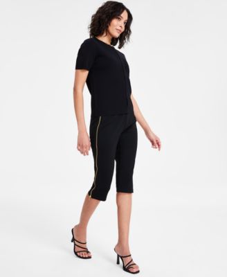 Bar III - Women's High-Rise Side-Zipper Ponte Capri Pants