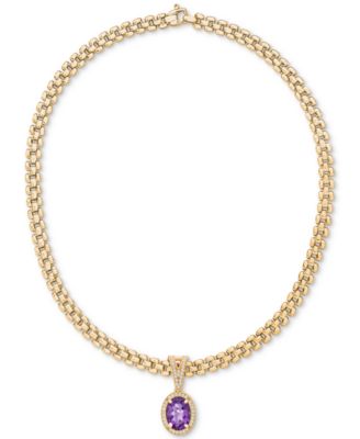 Macy's - Amethyst (5-3/8 ct. t.w.) & White Topaz (3/4 ct. t.w.) Panther Link 18" Necklace in 14k Gold-Plated Sterling Silver