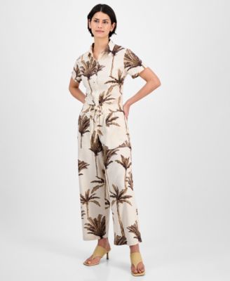Nautica Jeans - Women's Palm-Print Linen-Blend Wide-Leg Pants