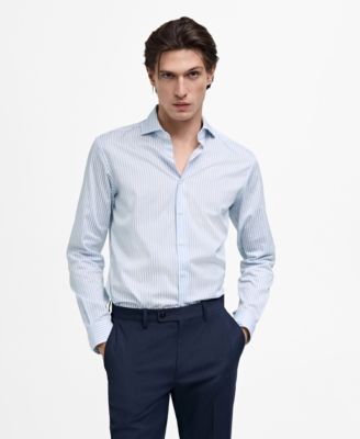 MANGO - Men's EU Slim-Fit Cotton Striped Dress Shirt