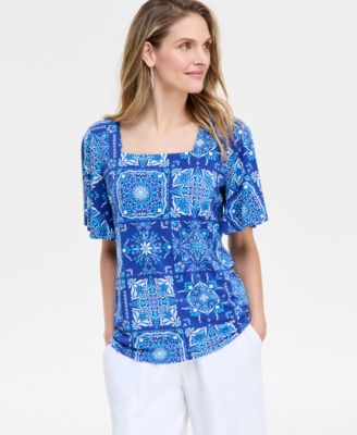 JM Collection - Women's Graceful Geo Knit Crepe Top