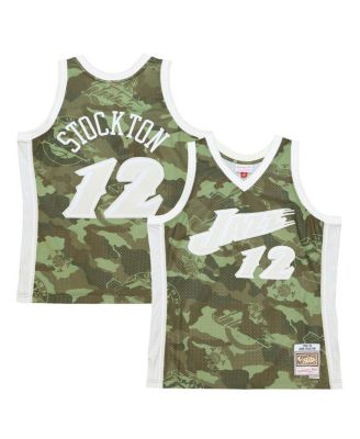 Mitchell & Ness - Men's John Stockton Camo Utah Jazz Hardwood Classics 1998/99 Ghost Green Swingman Jersey