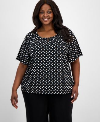 AK Anne Klein - Plus Size Printed Elbow-Sleeve Blouse
