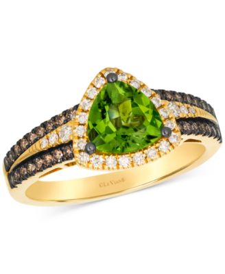 Le Vian - Green Apple Peridot (1-1/5 ct. t.w.) & Diamond (1/2 ct. t.w.) Trillion Halo Multirow Ring in 14k Gold