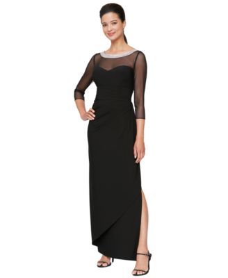 Alex Evenings - Women's Embellished-Neck Side-Ruched Illusion Dress