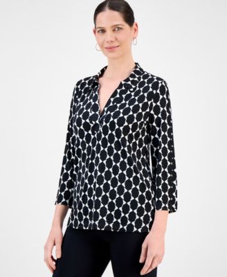 JM Collection - Women's Printed Collared 3/4-Sleeve Top, Exclusively at Macy's