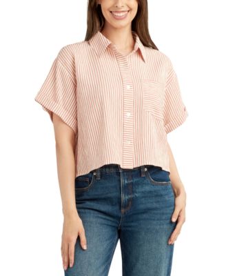 BCX - Juniors' Striped Cropped Oversized Top