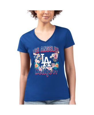 G-III 4Her by Carl Banks - Women's Royal Los Angeles Dodgers Flowers Graphic Fitted V-Neck T-Shirt