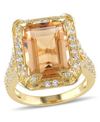 Macy's - Citrine (6-1/4 ct. t.w), White Topaz (1-1/3 ct. t.w.) and Diamond Accent Halo Leaf Ring in 18k Yellow Gold Over Sterling Silver