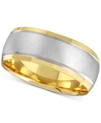 Macy's - Men's Two-Tone Brushed & Polished Band in 14k Gold & White Gold