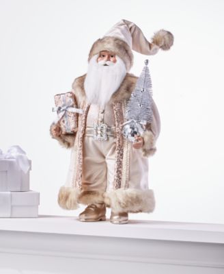 Holiday Lane - Shimmer and Light 18" Standing Santa with Tree & Gift