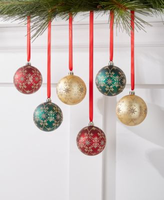 Holiday Lane - Evergreen Dreams Set of 6 Decorated Shatterproof Ball Ornaments