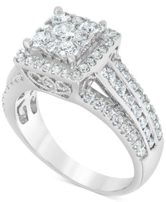 Macy's - Diamond Halo Cluster Engagement Ring (1-1/2 ct. t.w.) in 14k White Gold