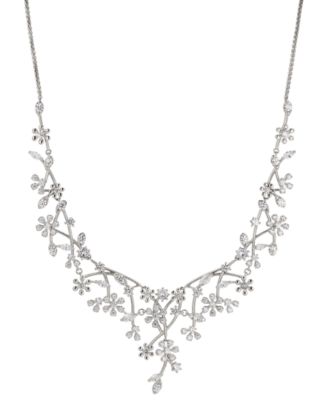 Eliot Danori - Rhodium-Plated Cubic Zirconia Flower Statement Necklace, 16" + 2" extender