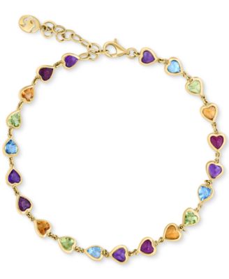 EFFY Collection - Multi-Gemstone Heart Bezel Link Bracelet (5-5/8 ct. t.w.) in 14k Gold