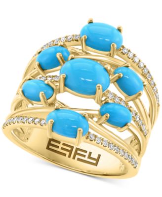 EFFY Collection - Turquoise & Diamond (1/4 ct. t.w.) Multirow Statement Ring in 14k Gold