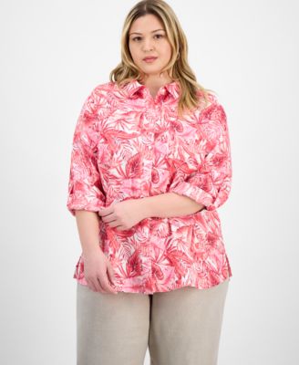 Charter Club - Plus Size Linen Palm Canopy Top