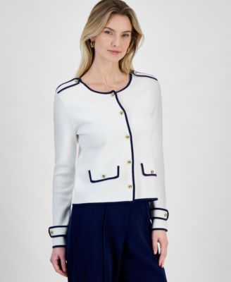 T Tahari - Women's Contrast Trim Button-Front Cardigan