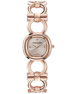 Ferragamo - Women's Swiss Double Gancini Rose Gold Ion Plated Link Bracelet Watch 25mm