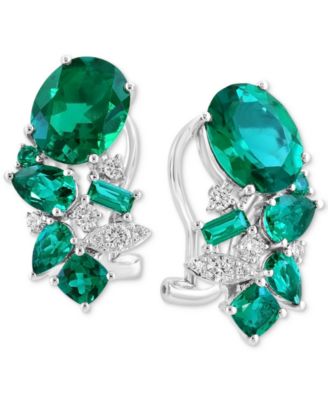 EFFY Collection - Lab Grown Emerald (8 ct. t.w.) & Lab Grown Diamond (1/4 ct. t.w.) Mixed-Cut Statement Earrings in 14k White Gold