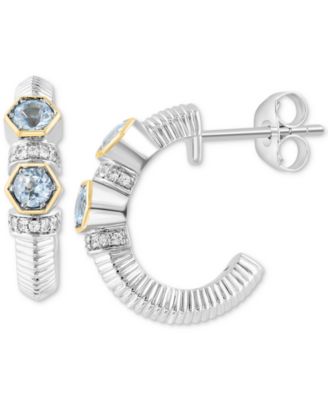 EFFY Collection - Sky Blue Topaz (1/2 ct. tw.) & White Sapphire (1/5 ct. t.w.) Small Hoop Earrings in Sterling Silver & 18k Gold, 0.62"(Available in citrine & amethyst)
