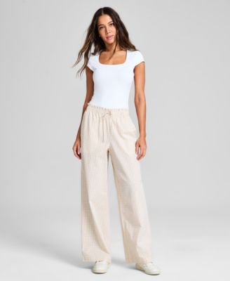 And Now This - Women's Cotton Tie-Waist Wide-Leg Pants